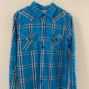 Warp and weft medium men’s blue checkered